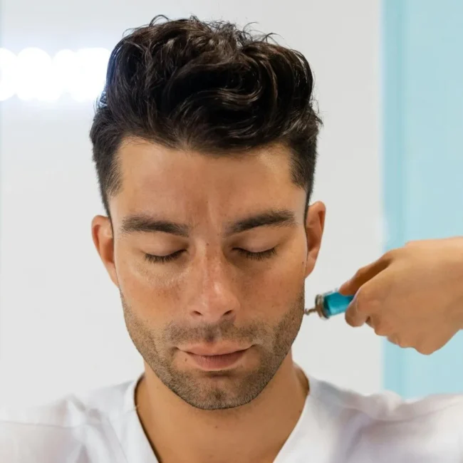 Man skincare using niacinamide serum